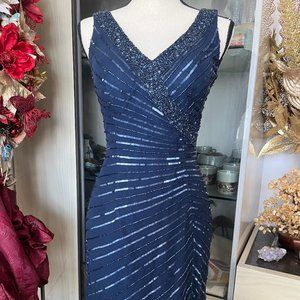 SEAN Couture Navy Blue Beaded and Sequined Cocktail Dress